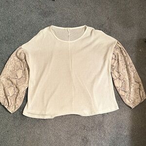 Entro Cream Blouse with Tan Snake Skin Patterned Sleeves